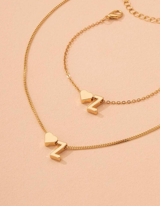 Initial necklace & bracelet set
