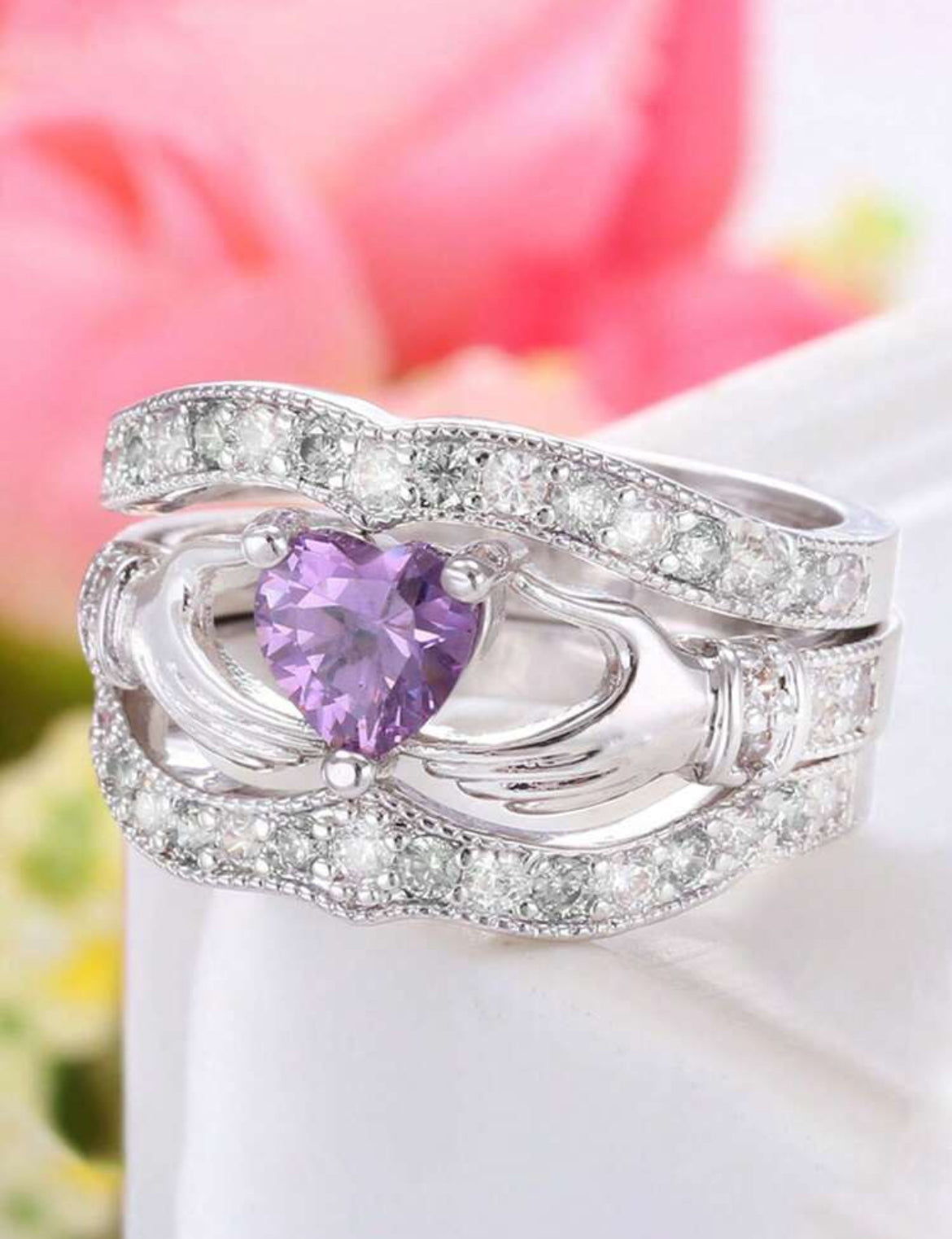 3pc Purple Heart Ring set