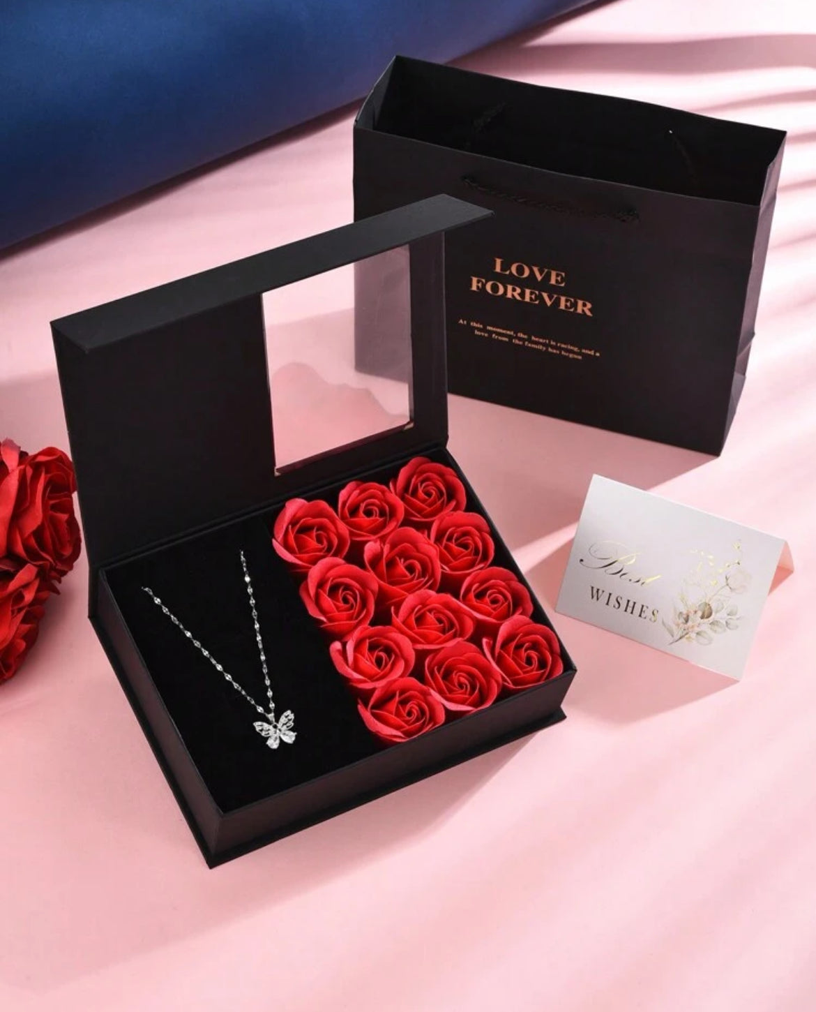 Butterfly Necklace & Roses Gift Box
