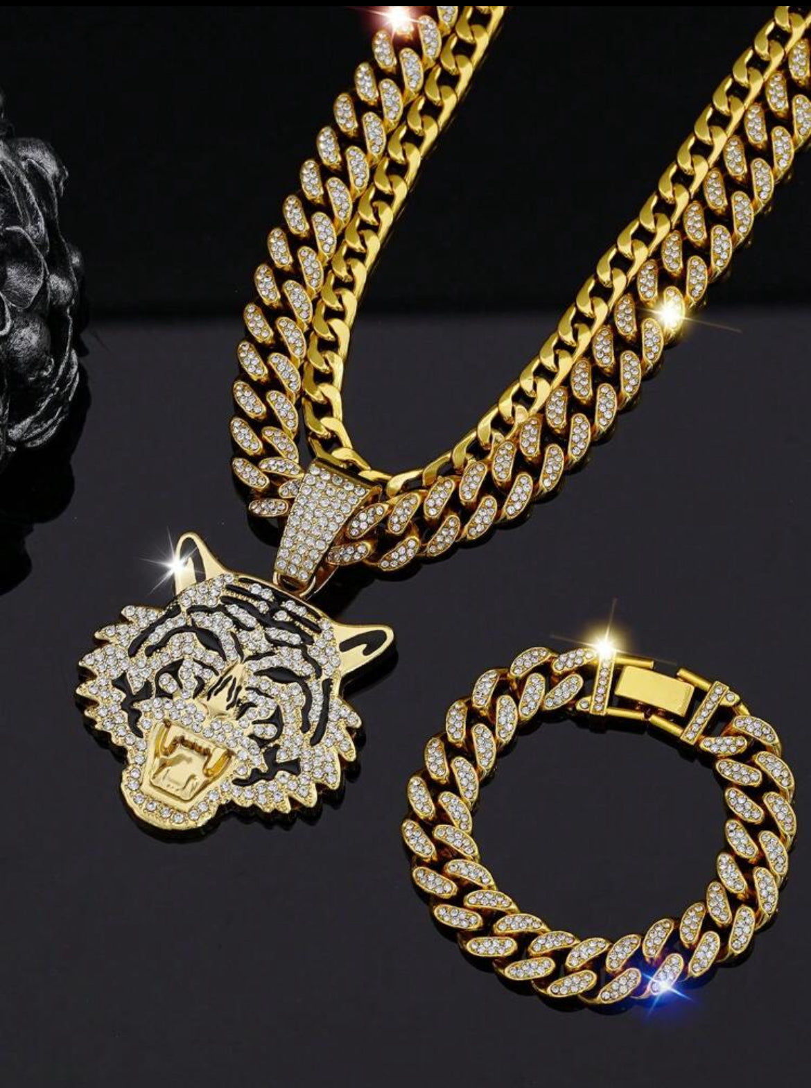 3pc Tiger icy jewelry set for men