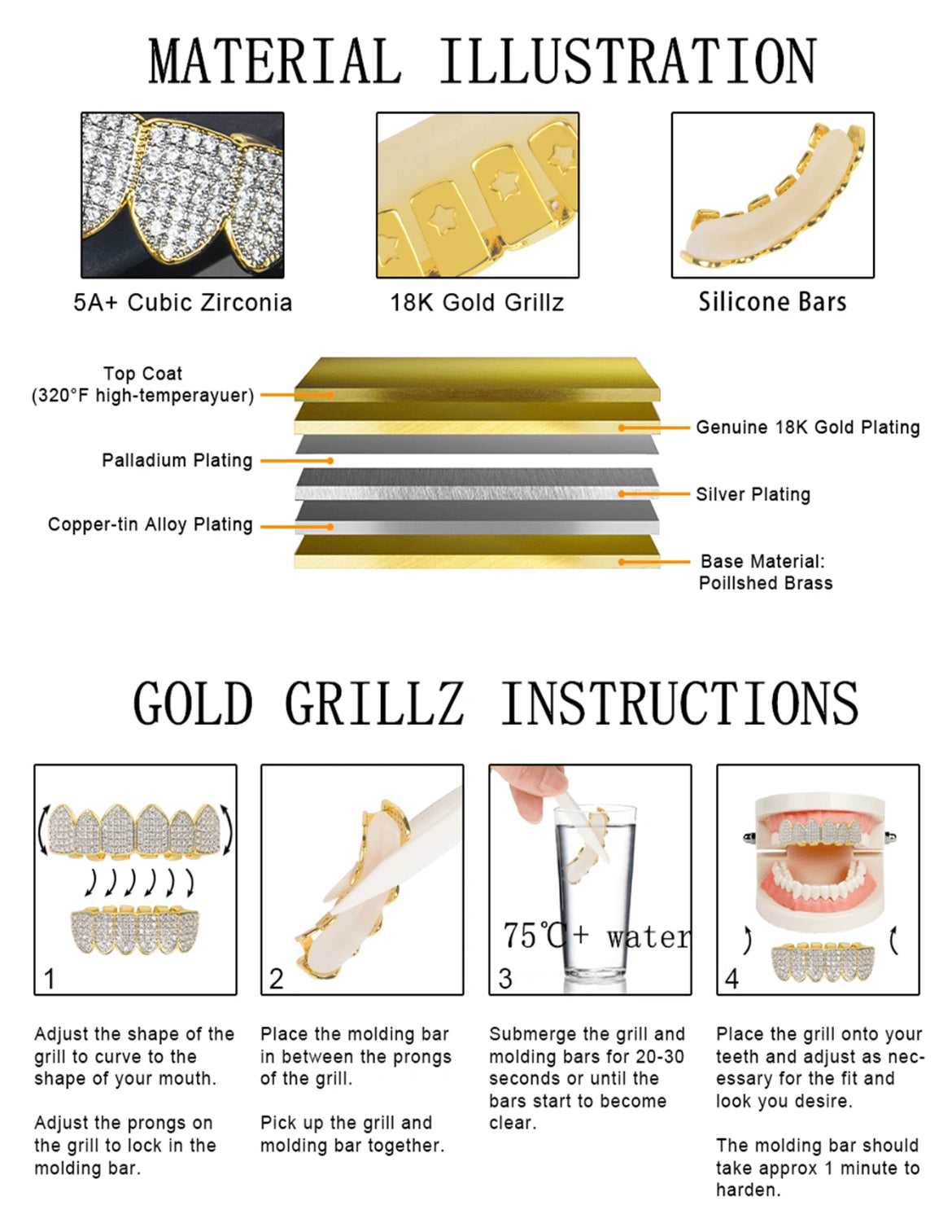 18k Gold plated icy grillz