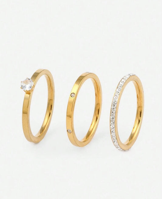 18K gold plated diamond ring set