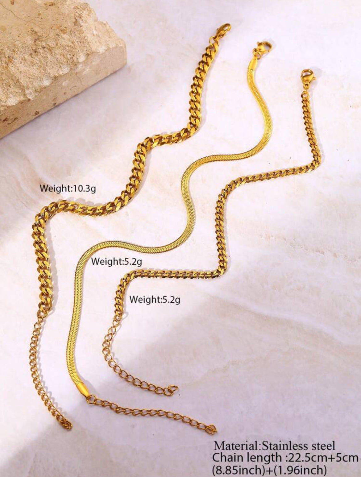 3pc Ava stainless steel anklet set