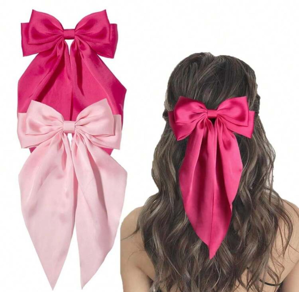 2pc Long Satin Bow tie Hair Pins