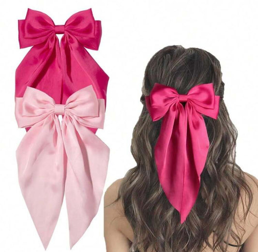 2pc Long Satin Bow tie Hair Pins
