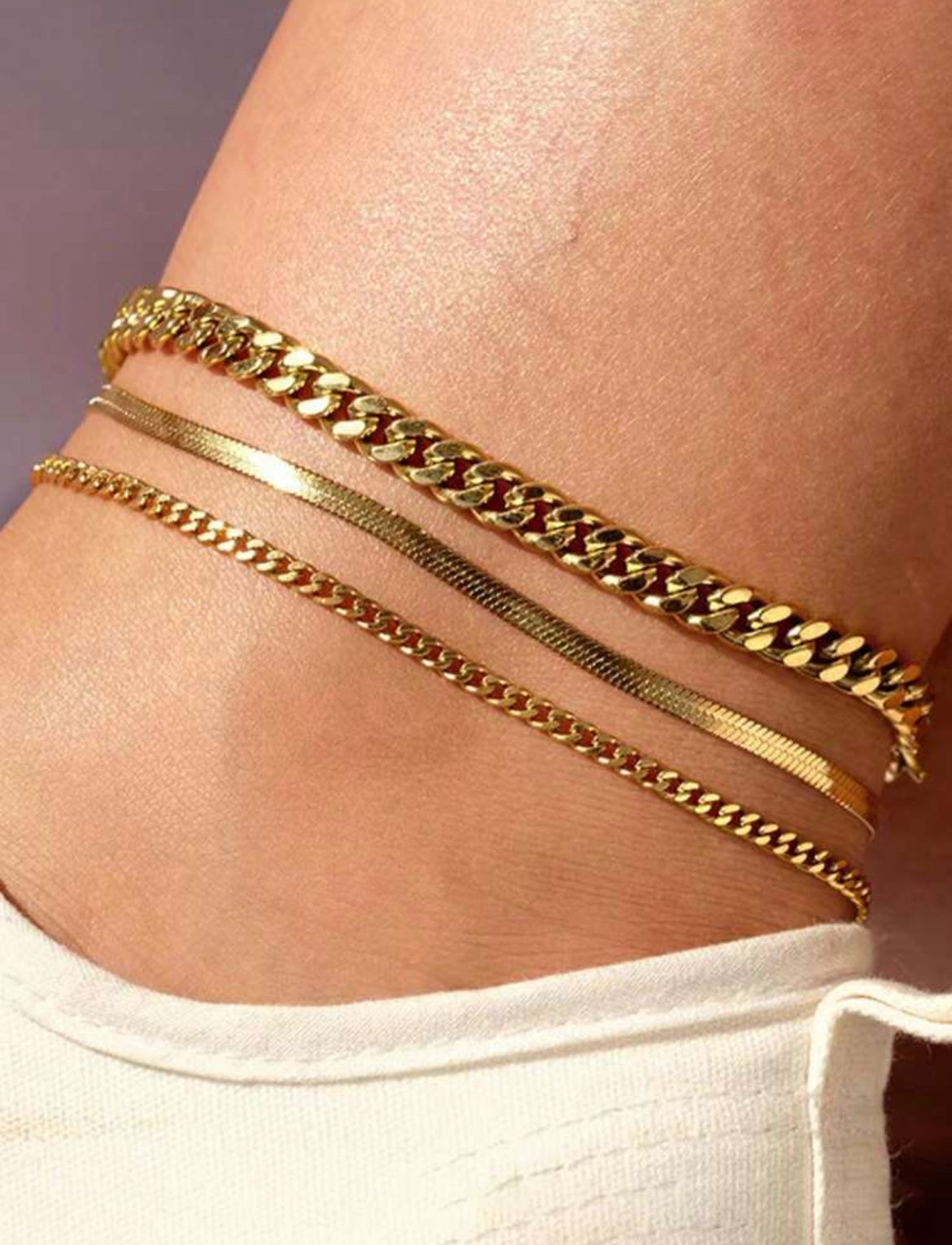 3pc Ava stainless steel anklet set