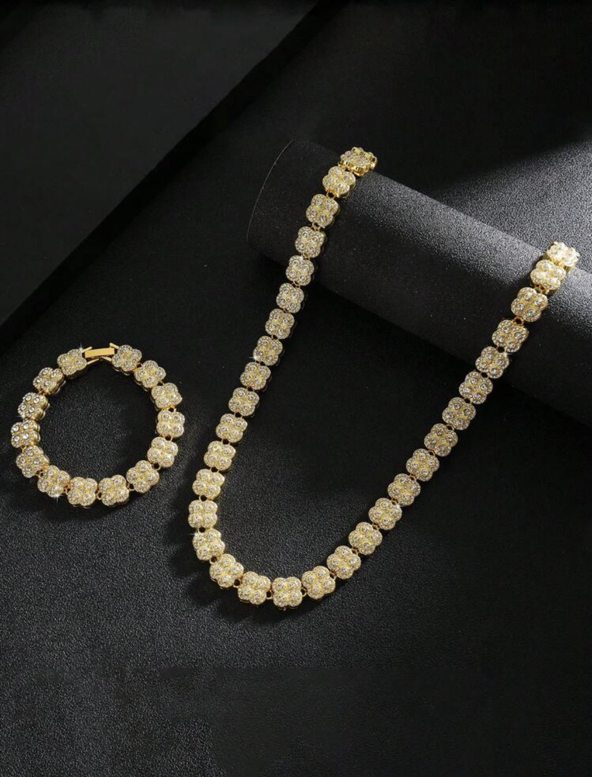 4 leaf icy necklace & bracelet for men