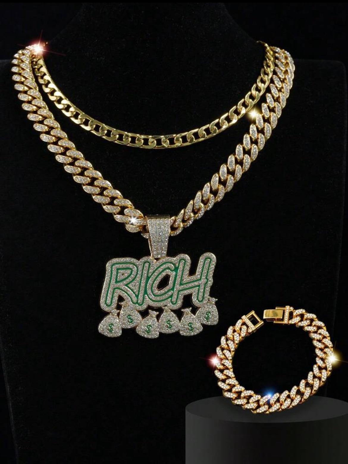 3pc Riches Pendant Icy Necklace Set