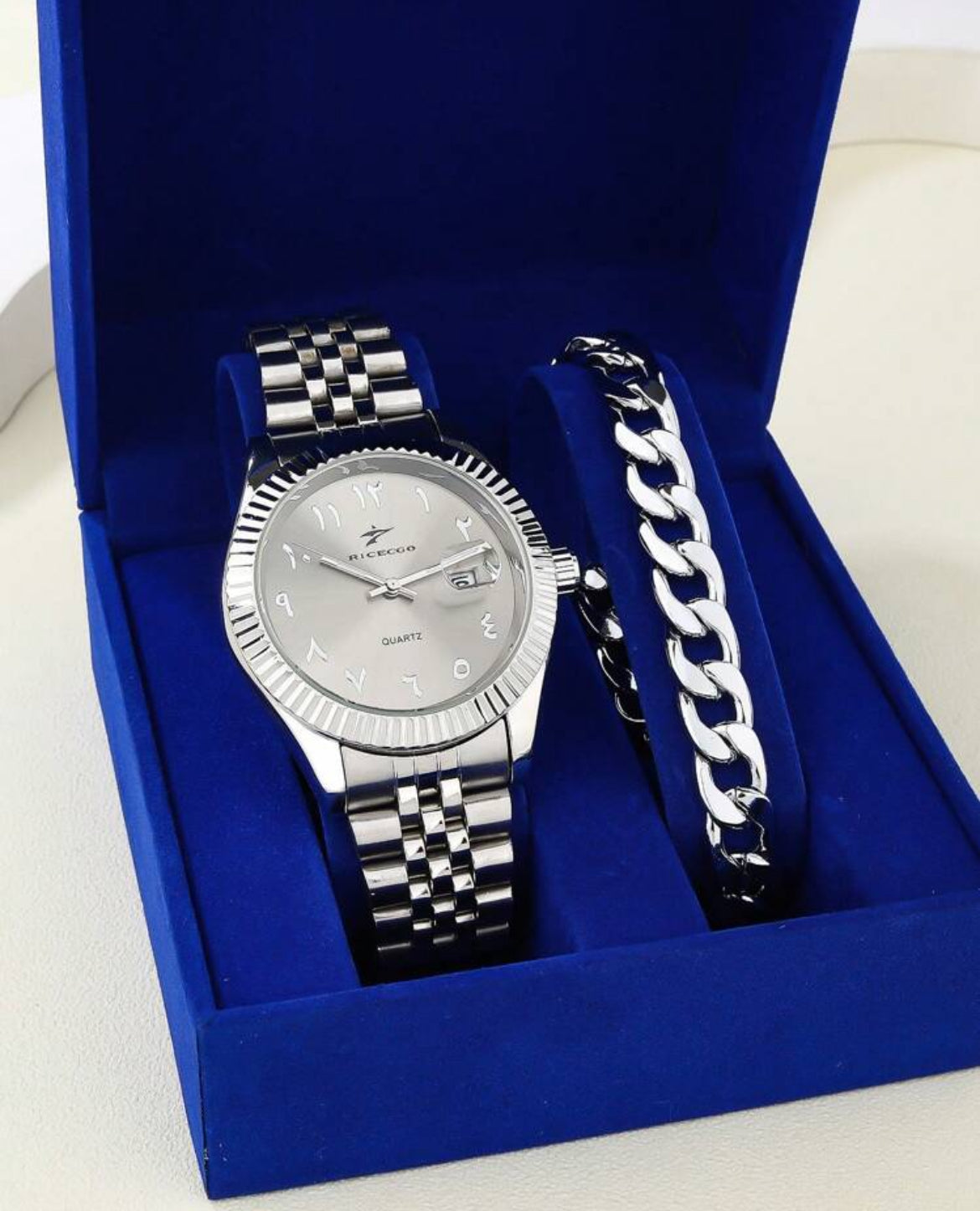 RICECGO 1pc Men's Classic Quartz Watch & Bracelet Set