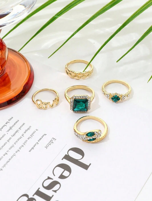 5pcs Emerald Dreams ring set