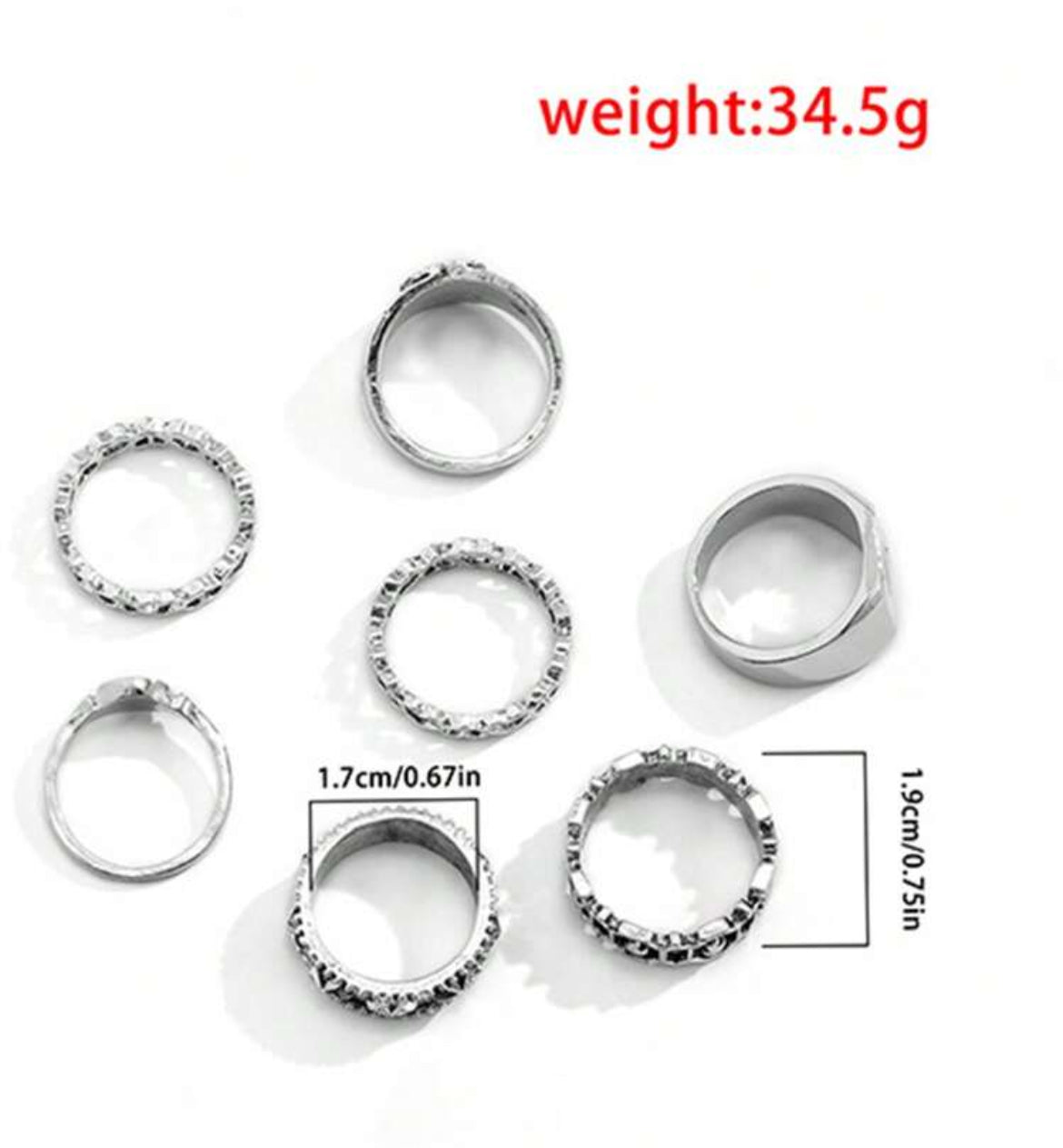 7pc Hollow Drop Ring set for men