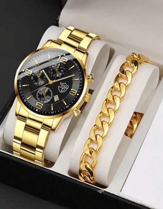 2pc Classic Stainless Steel Watch for Men