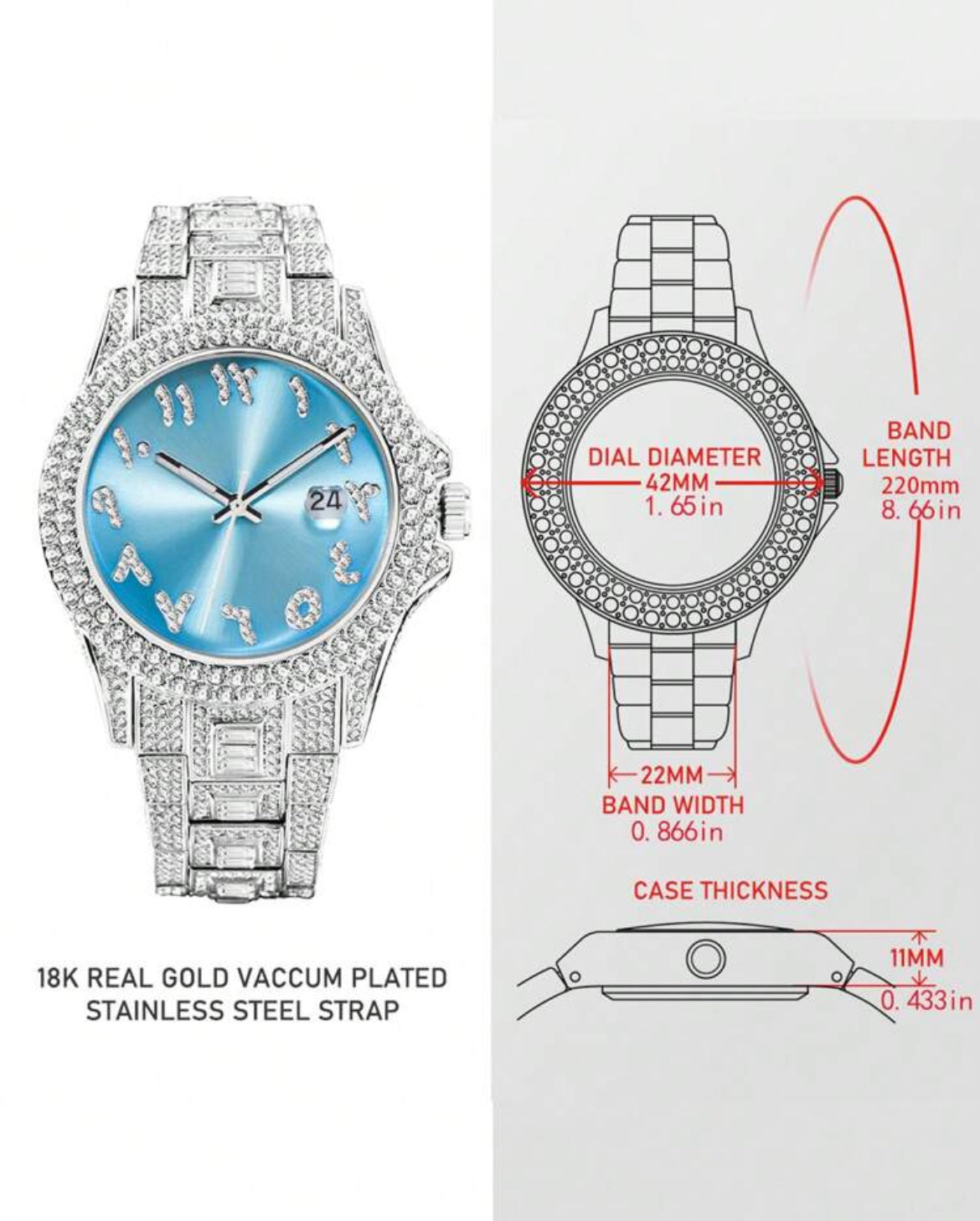 Ocean Iced Out Watch (Unisex)