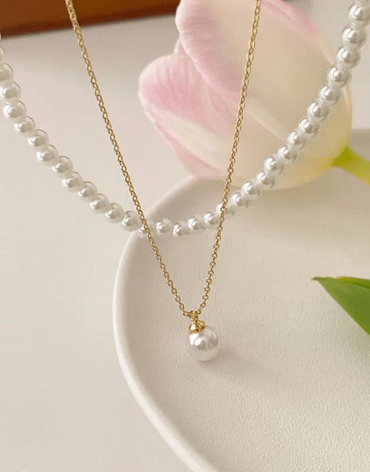 Layered Faux Pearl Clavicle Necklace