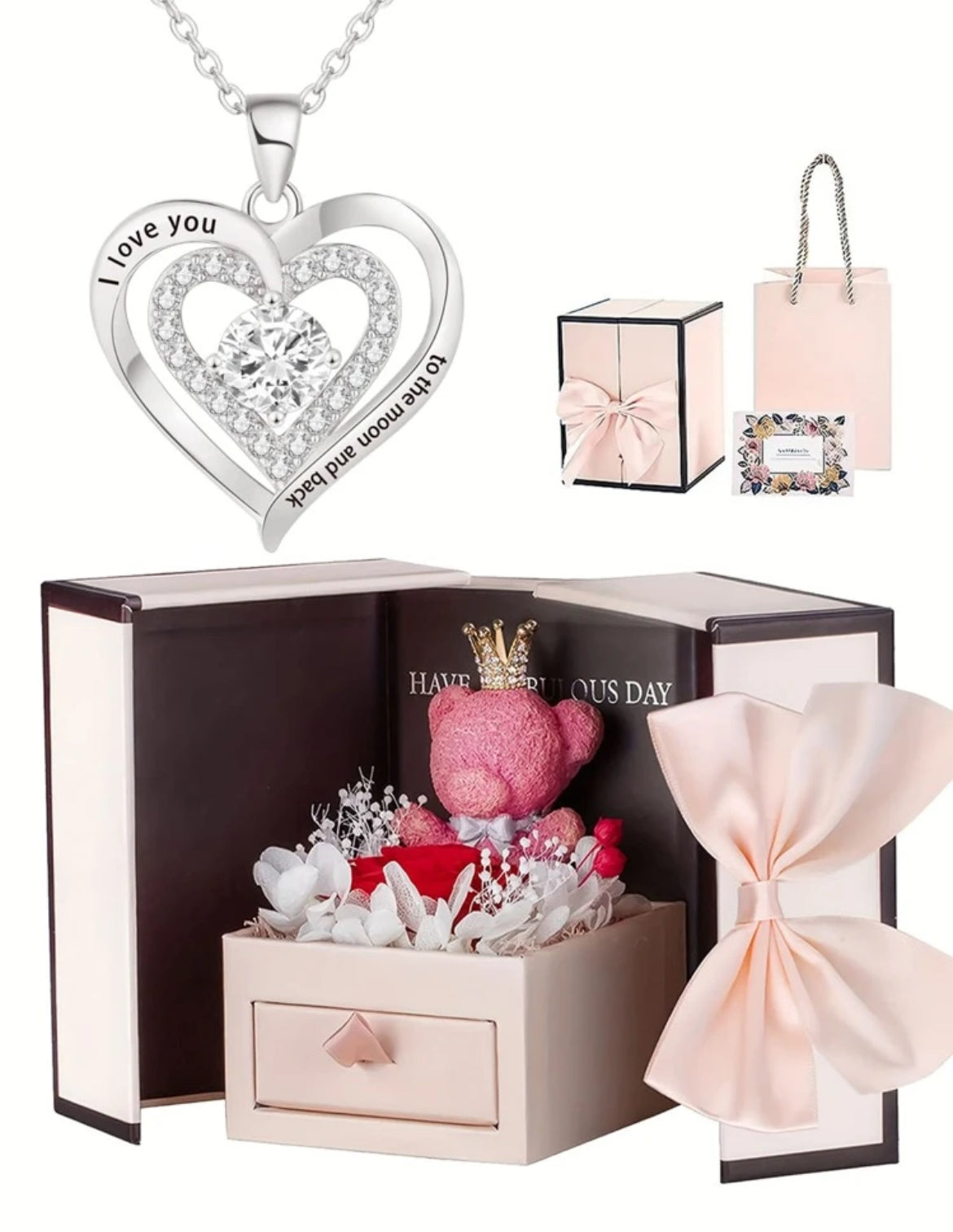 I love you to the moon and back- necklace & teddy bear set