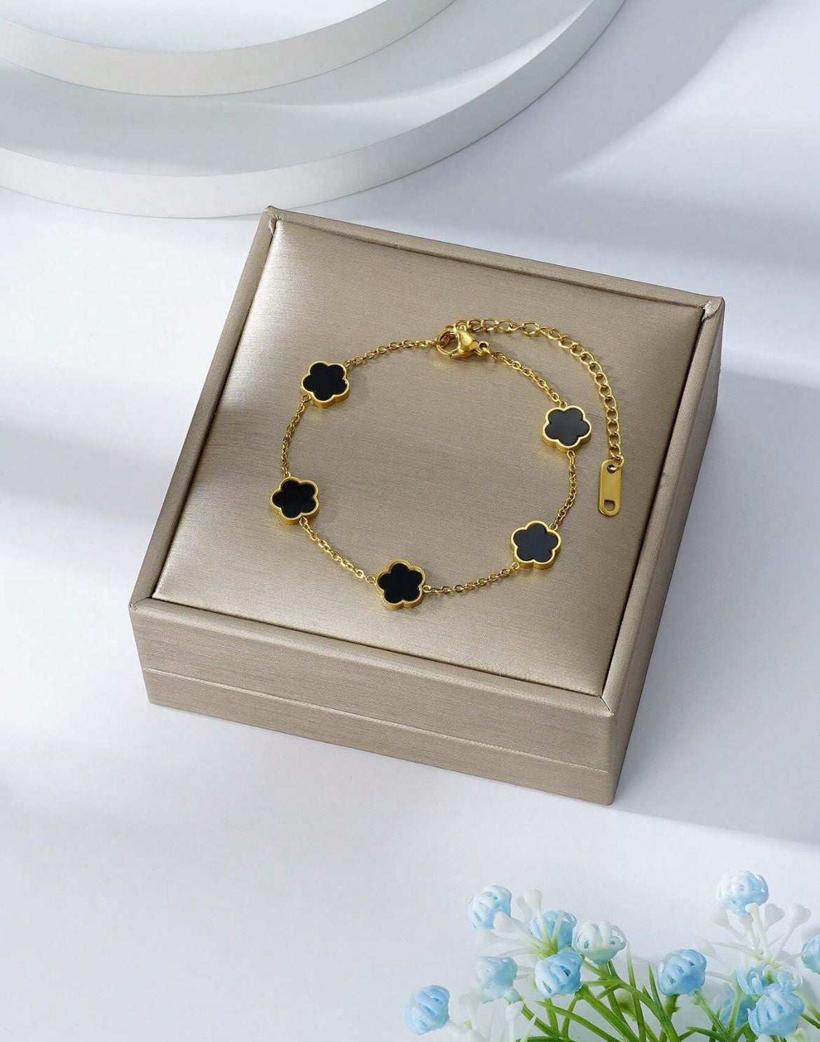 Black Stainless Steel Clover Bracelet