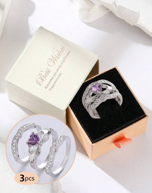 3pc Purple Heart Ring set