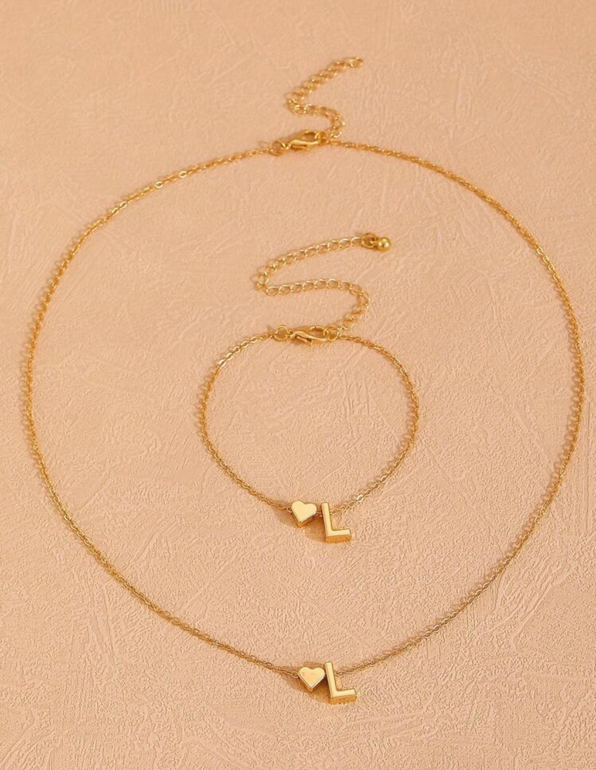 Initial necklace & bracelet set