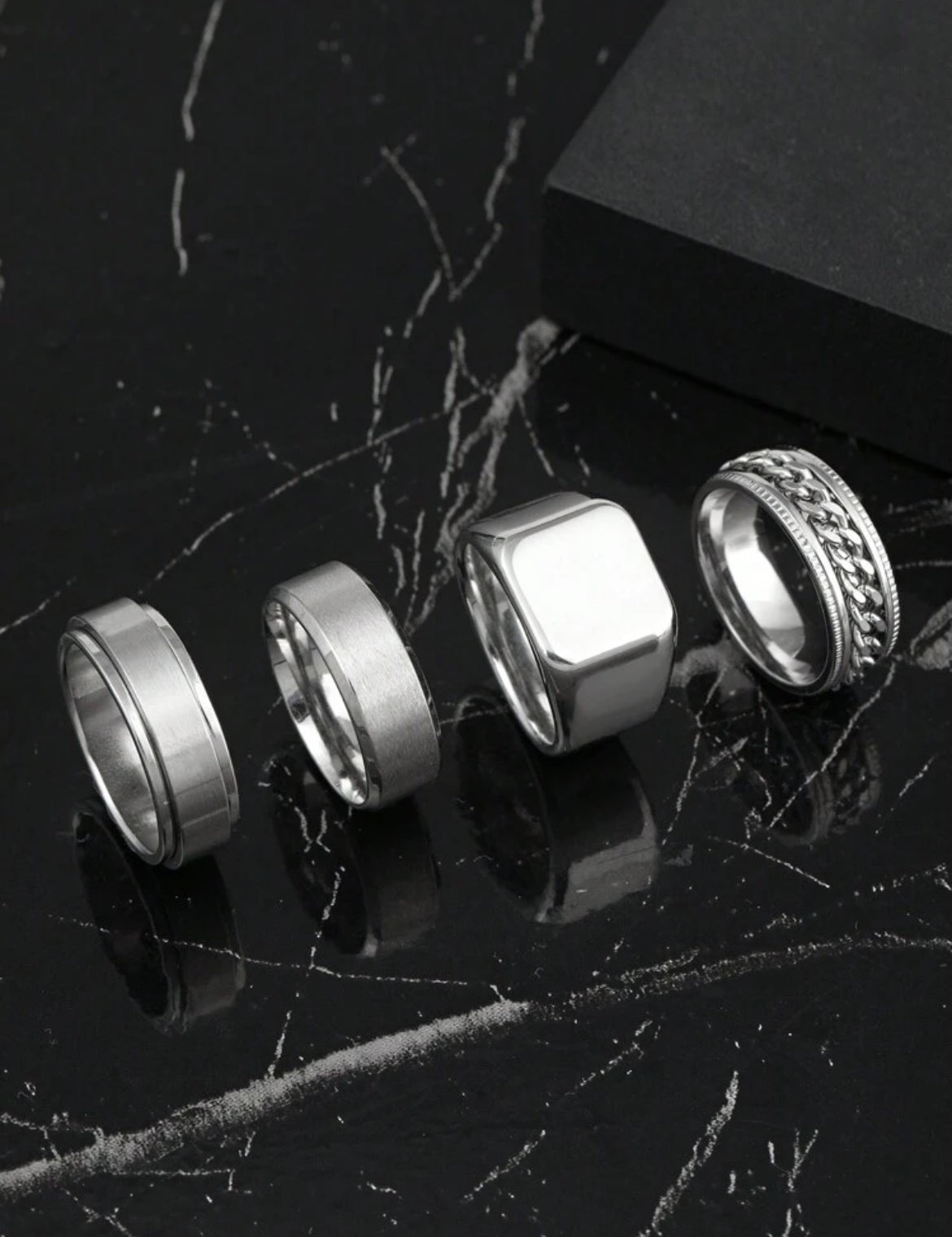 4pc Embossed Matte Ring set for men