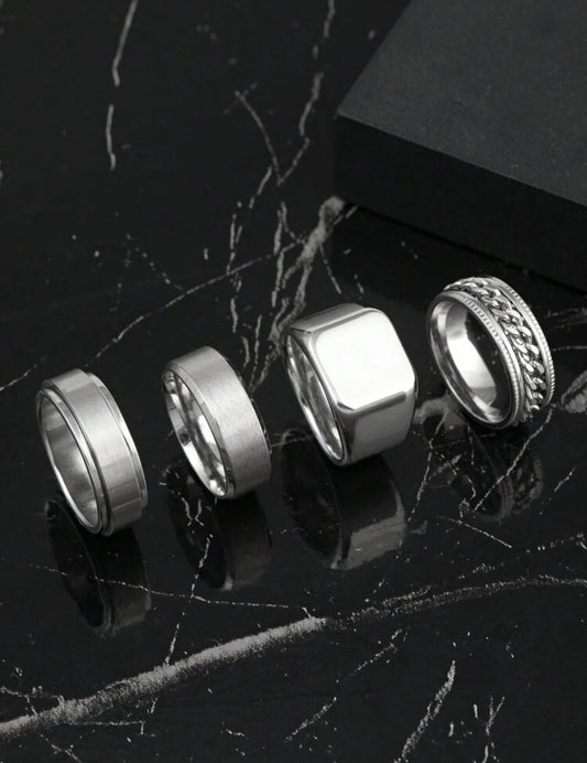 4pc Embossed Matte Ring set for men