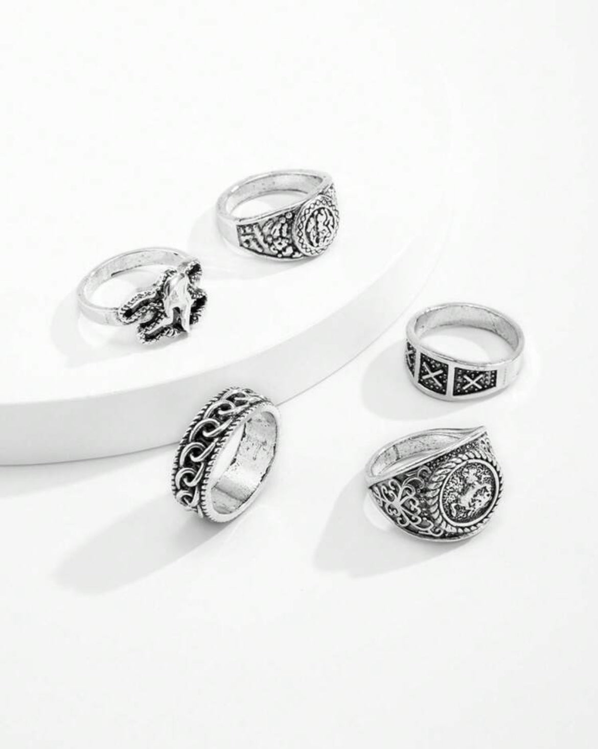 5pc Antique Silver Ring Set for men