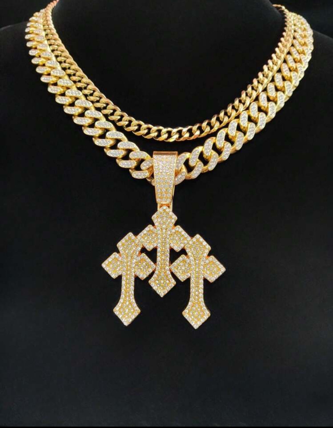 3 cross icy pendant chain for men