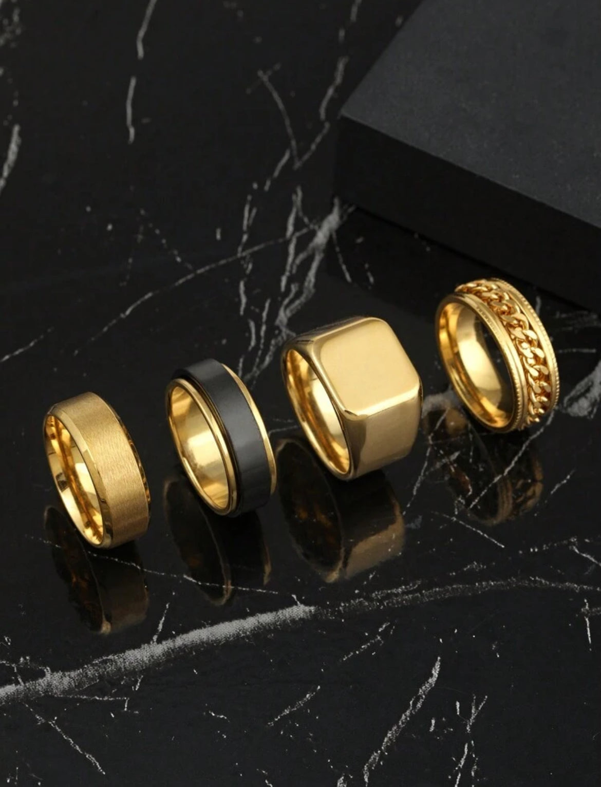 4pc Embossed Matte Ring set for men