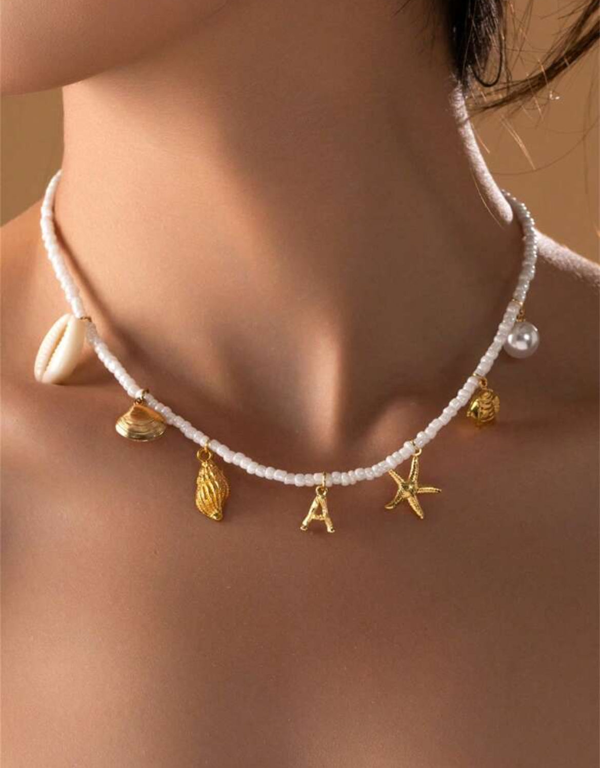 Rice Shaped Beaded Initial Necklace