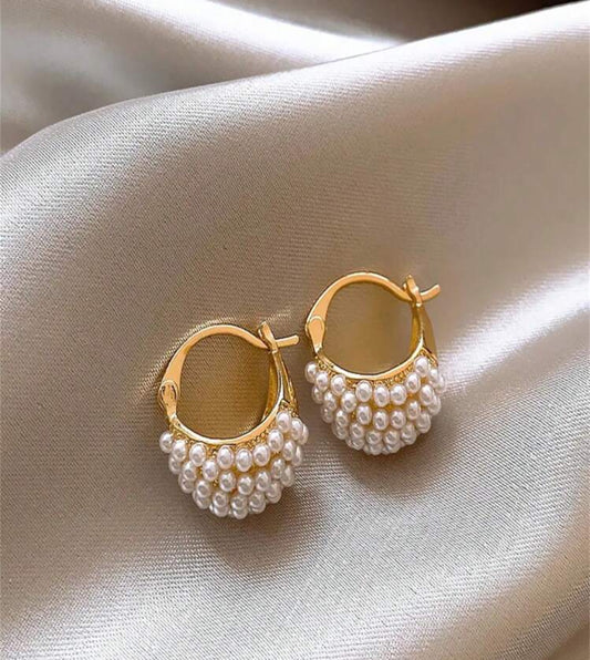 Faux pearl basket earrings