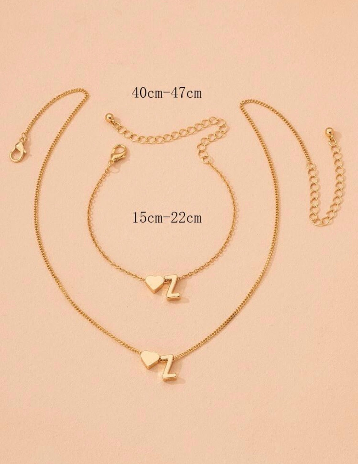 Initial necklace & bracelet set