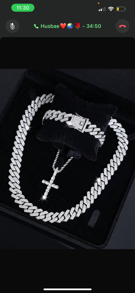 Men’s Iced cross  3 piece jewelry set