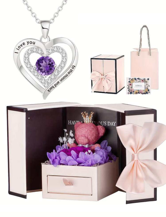 I love you to the moon and back- necklace & teddy bear set