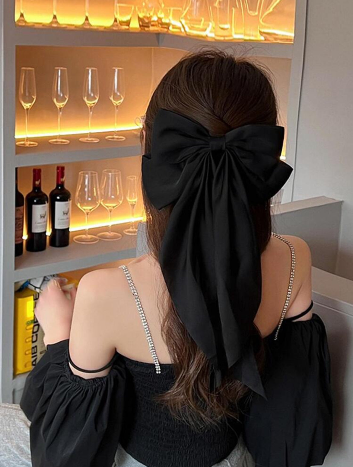 2pc Long Satin Bow tie Hair Pins