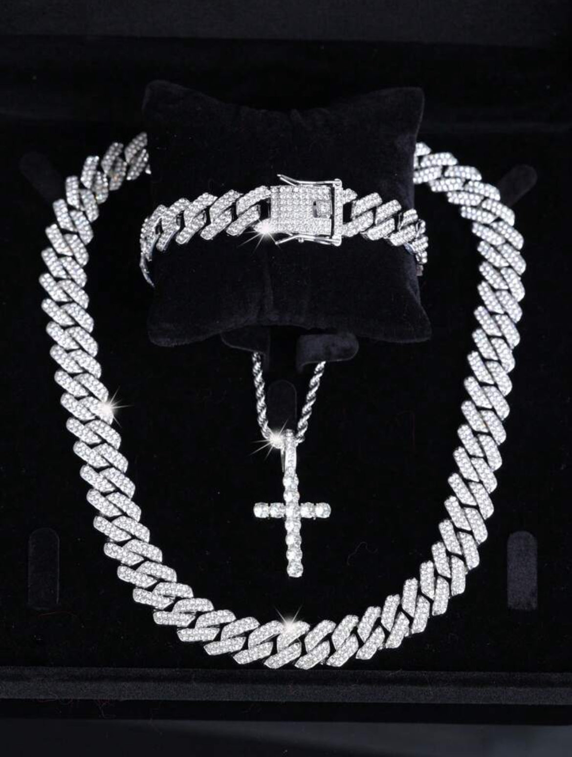 Men’s Iced cross  3 piece jewelry set