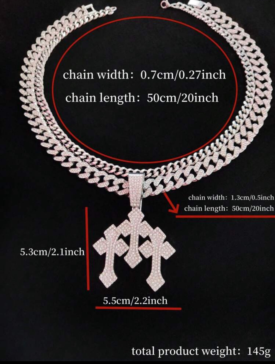 3 cross icy pendant chain for men
