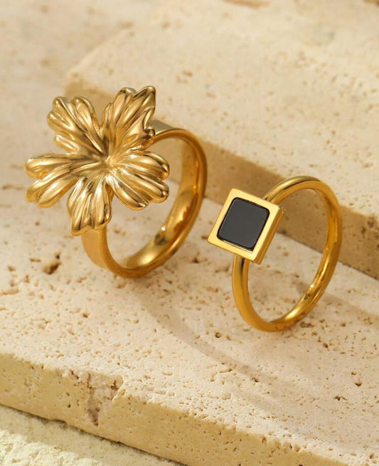 2pc Stainless Steel Black Plate Rings