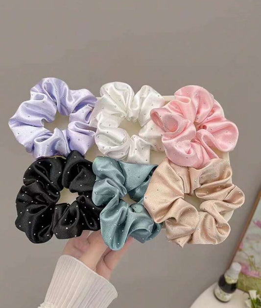 6pc Crystal Satin Scrunchies