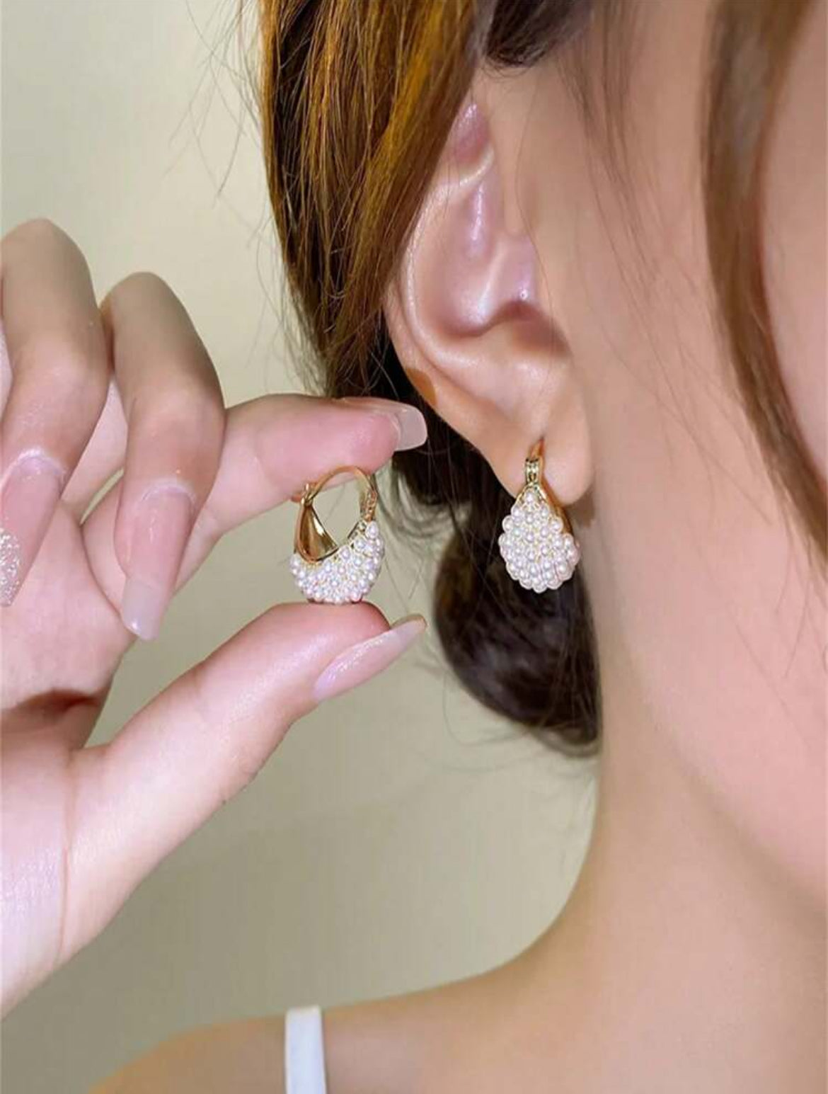 Faux pearl basket earrings