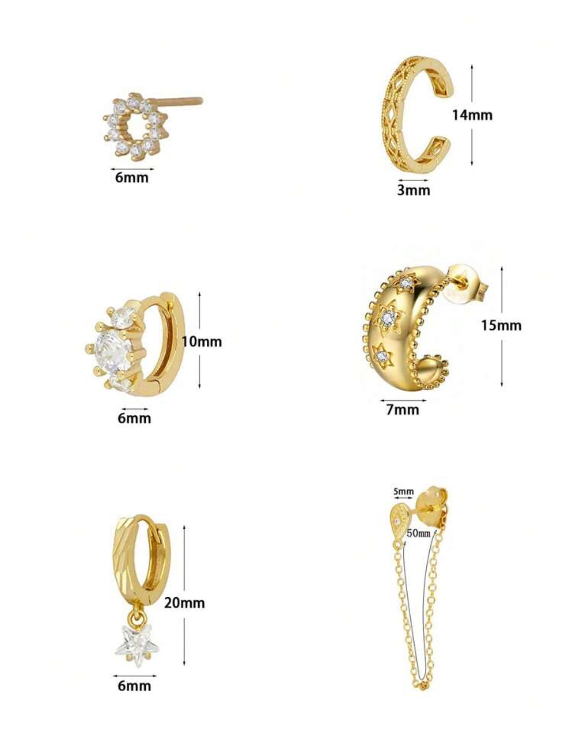 6pc 24K gold earring set