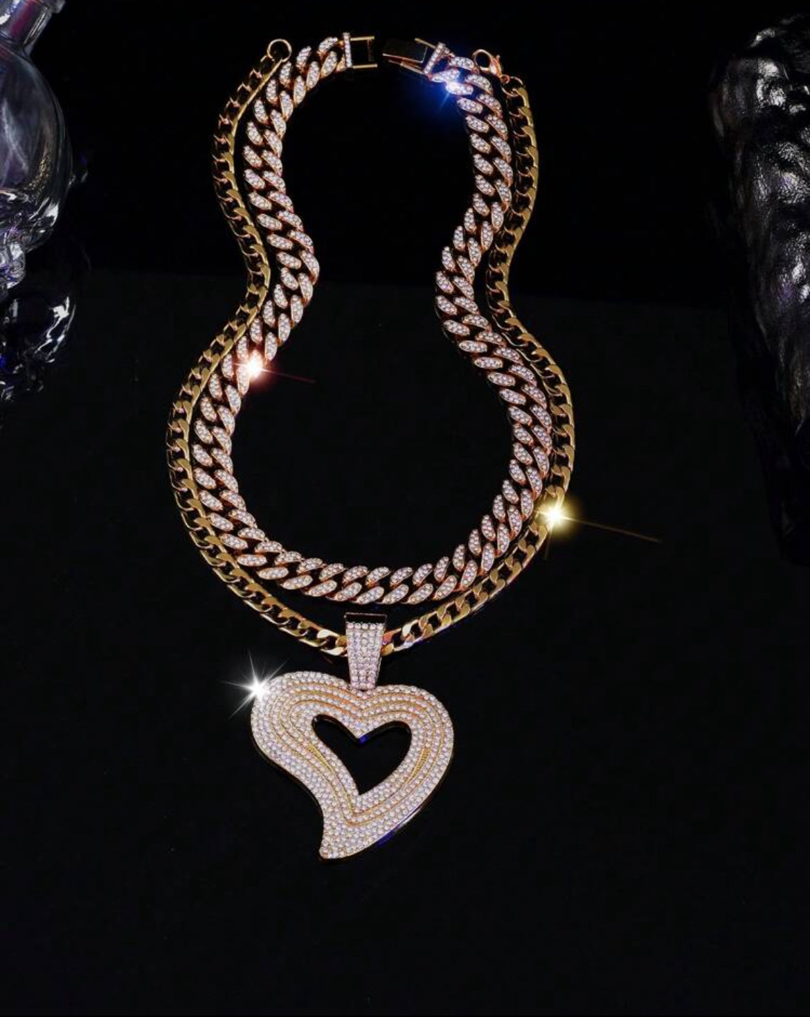 2pc heart shaped necklace set for men