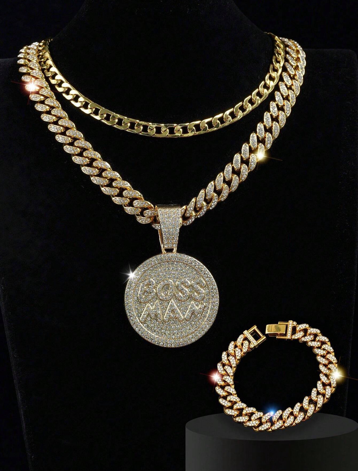 3pc Boss Man Iced out jewelry set