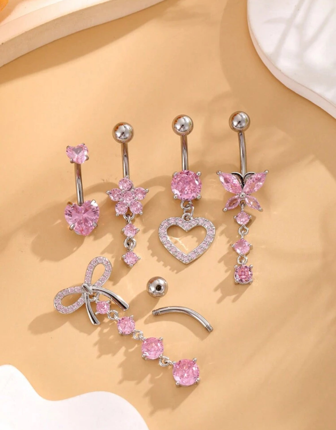 5pc Sexy Pink Belly Ring set