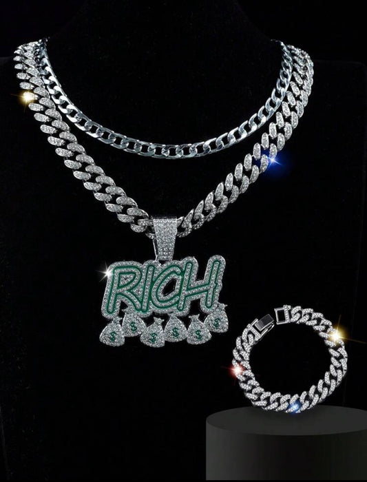 3pc Riches Pendant Icy Necklace Set