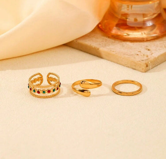 3pc Adjustable Stainless Steel Ring set