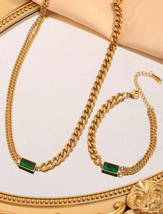 18K gold plated green grass set