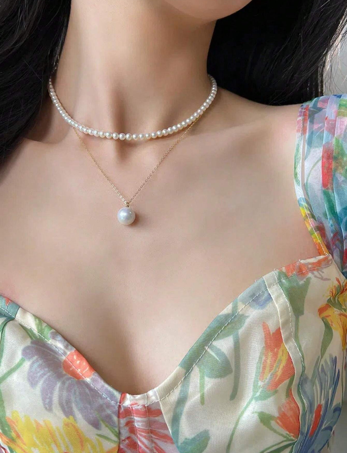 Layered Faux Pearl Clavicle Necklace