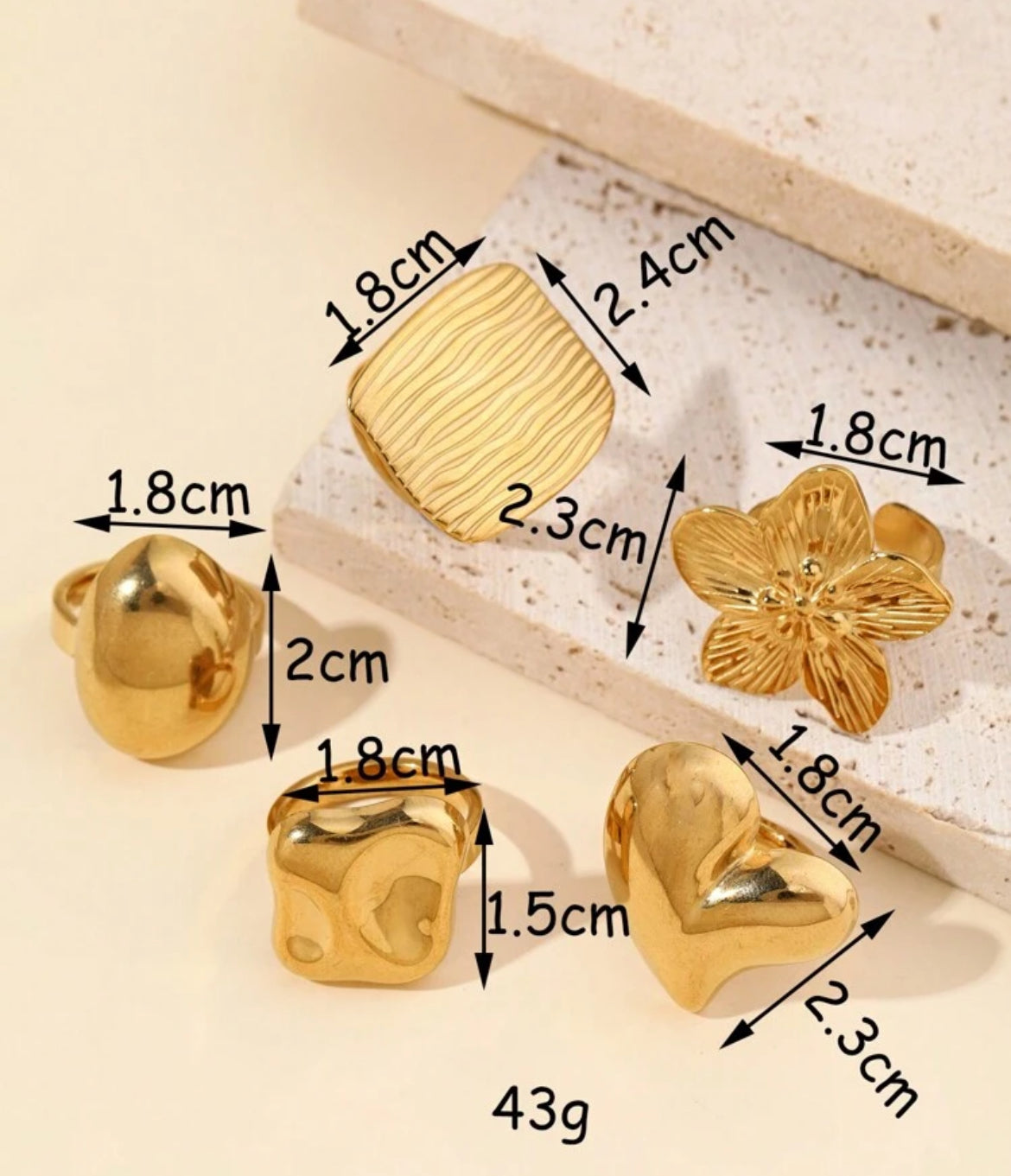 5pc Risa Stainless Steel Ring Set