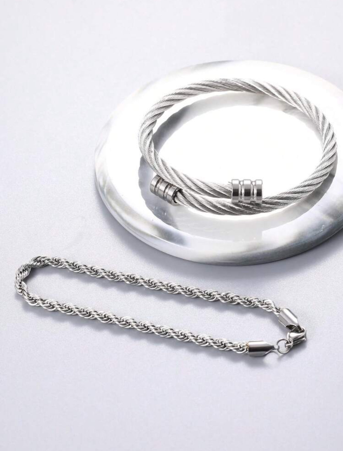 2pc Retro titanium steel bracelet set for men