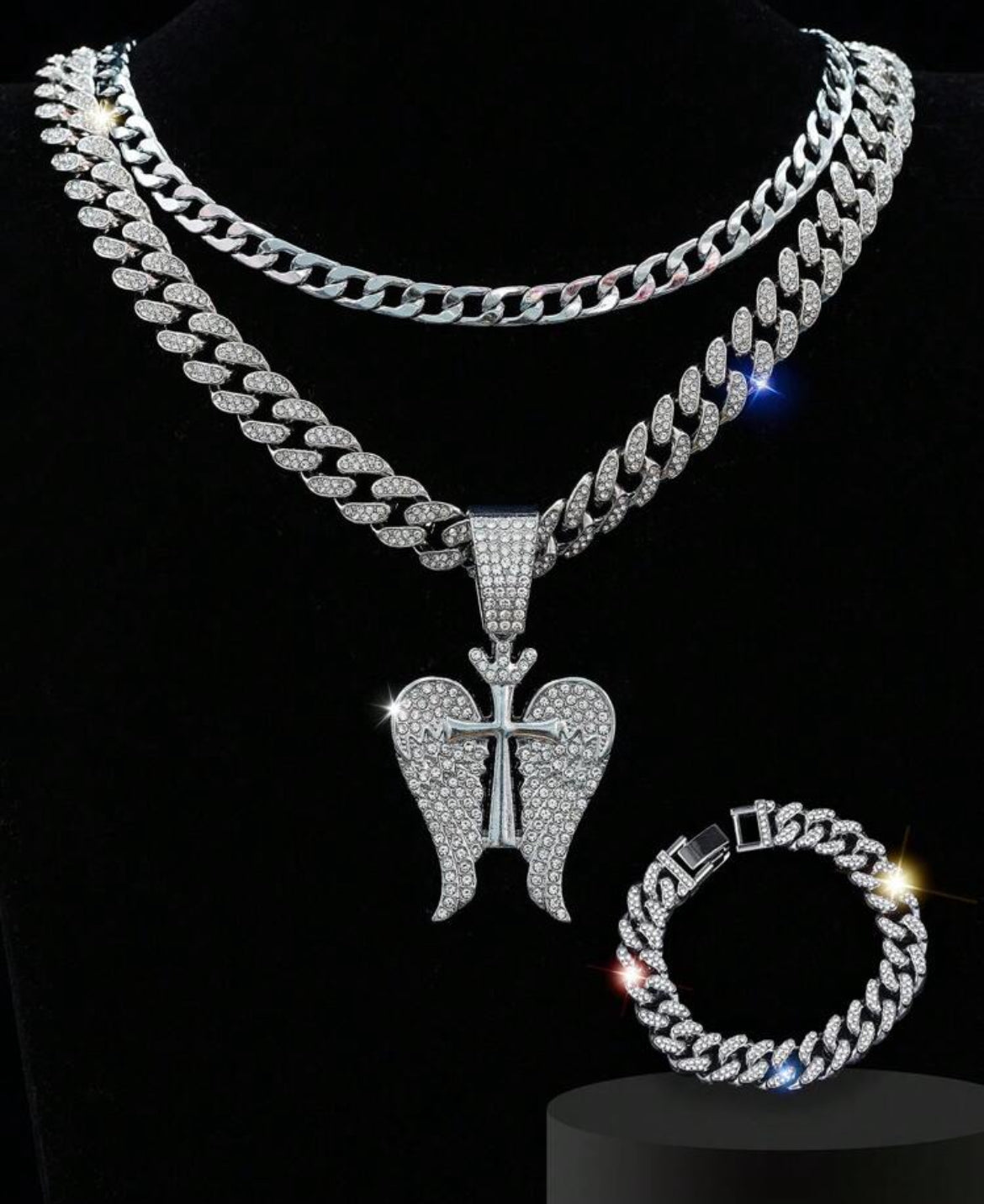 3pc Crown & Wings Icy Jewelry set