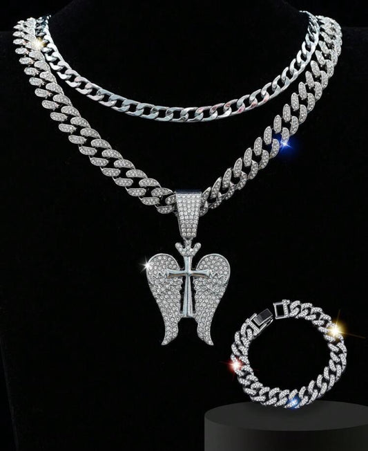 3pc Crown & Wings Icy Jewelry set